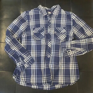 Kenar blue plaid button‎ down shirt L EUC